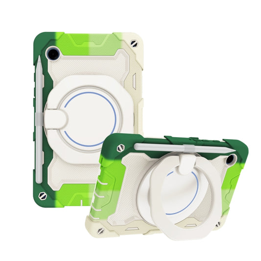 For Samsung Galaxy Tab A9 Armor Portable Rotating Ring Holder Silicone Tablet Case(Colorful Green) by bashfashion
