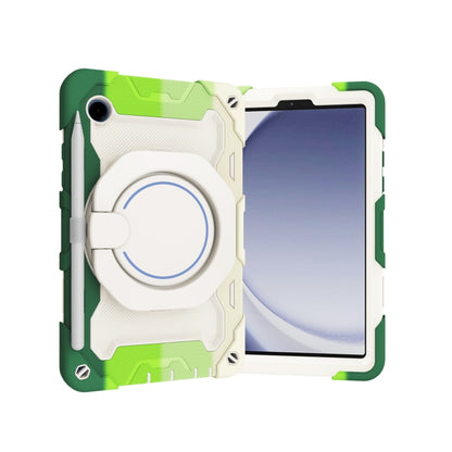 For Samsung Galaxy Tab A9 Armor Portable Rotating Ring Holder Silicone Tablet Case(Colorful Green) by bashfashion