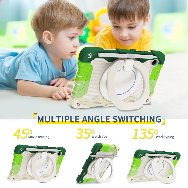 For Samsung Galaxy Tab A9 Armor Portable Rotating Ring Holder Silicone Tablet Case(Colorful Green) by bashfashion