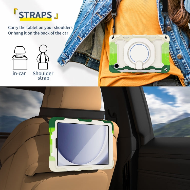 For Samsung Galaxy Tab A9 Armor Portable Rotating Ring Holder Silicone Tablet Case(Colorful Green) by bashfashion
