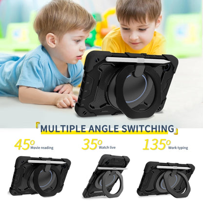 For Samsung Galaxy Tab A9 Armor Portable Rotating Ring Holder Silicone Tablet Case(Black) by bashfashion