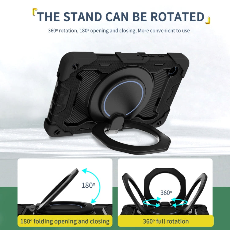 For Samsung Galaxy Tab A9 Armor Portable Rotating Ring Holder Silicone Tablet Case(Black) by bashfashion