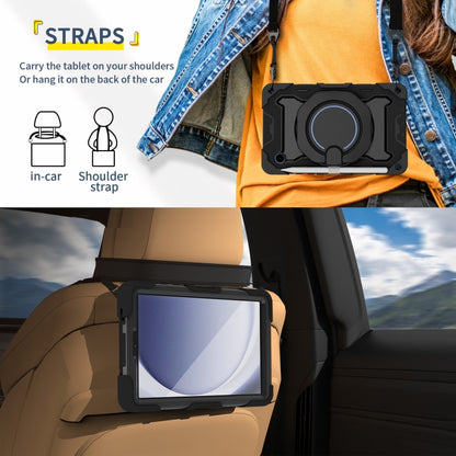 For Samsung Galaxy Tab A9 Armor Portable Rotating Ring Holder Silicone Tablet Case(Black) by bashfashion