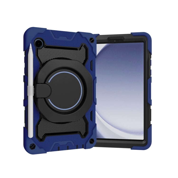 For Samsung Galaxy Tab A9 Armor Portable Rotating Ring Holder Silicone Tablet Case(Navy Blue) by bashfashion