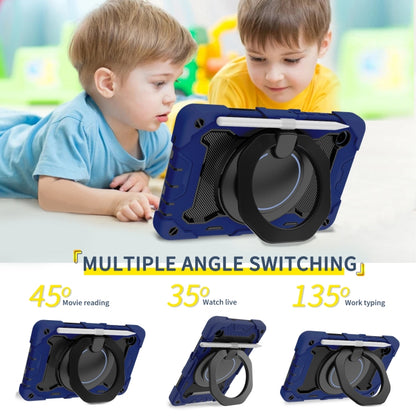 For Samsung Galaxy Tab A9 Armor Portable Rotating Ring Holder Silicone Tablet Case(Navy Blue) by bashfashion