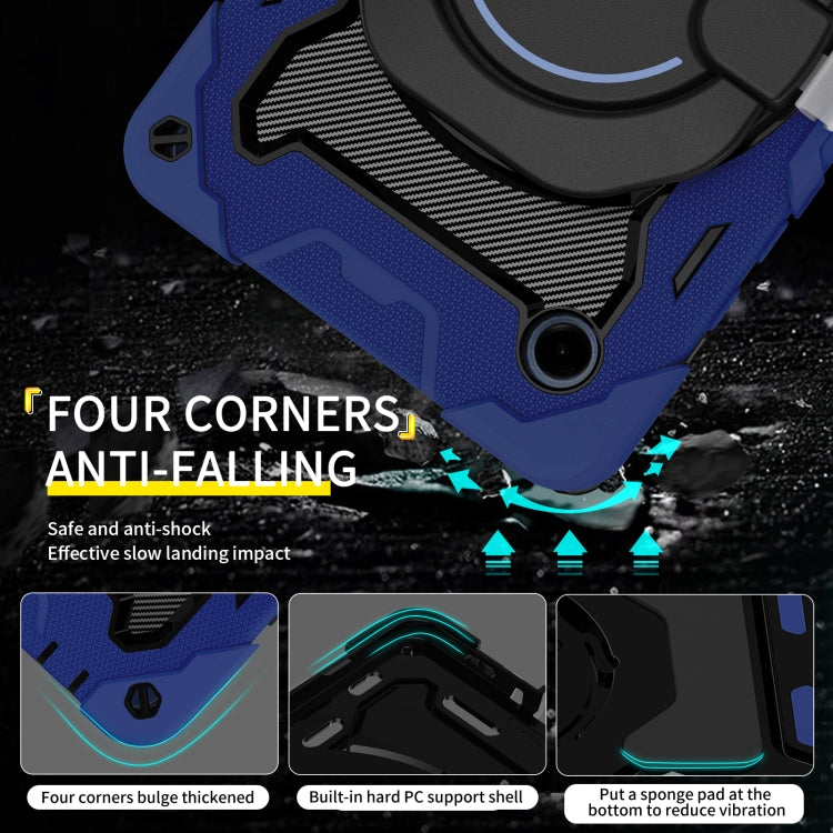 For Samsung Galaxy Tab A9 Armor Portable Rotating Ring Holder Silicone Tablet Case(Navy Blue) by bashfashion