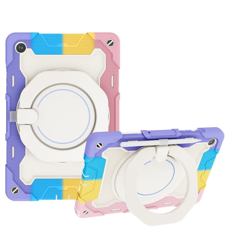 For Samsung Galaxy Tab A9+ Armor Portable Rotating Ring Holder Silicone Tablet Case(Colorful Pink) by bashfashion