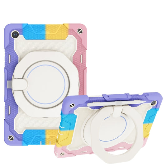 For Samsung Galaxy Tab A9+ Armor Portable Rotating Ring Holder Silicone Tablet Case(Colorful Pink) by bashfashion