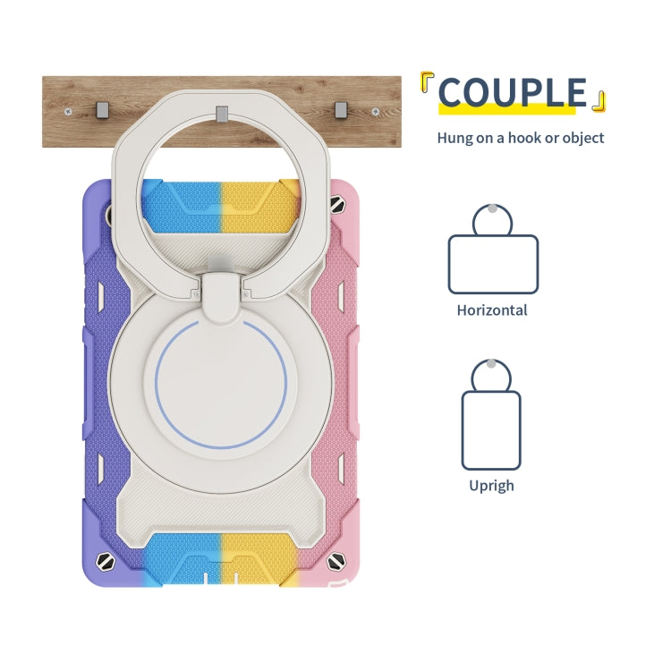 For Samsung Galaxy Tab A9+ Armor Portable Rotating Ring Holder Silicone Tablet Case(Colorful Pink) by bashfashion