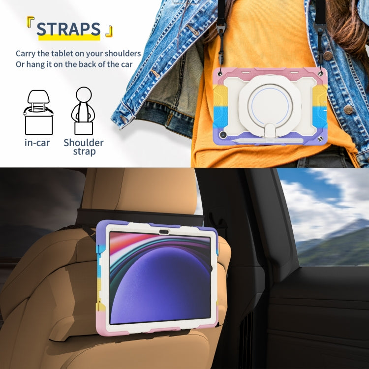 For Samsung Galaxy Tab A9+ Armor Portable Rotating Ring Holder Silicone Tablet Case(Colorful Pink) by bashfashion