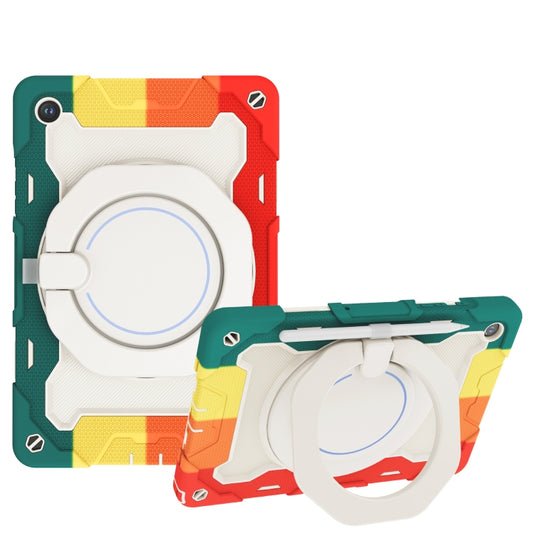 For Samsung Galaxy Tab A9+ Armor Portable Rotating Ring Holder Silicone Tablet Case(Colorful Red) by bashfashion