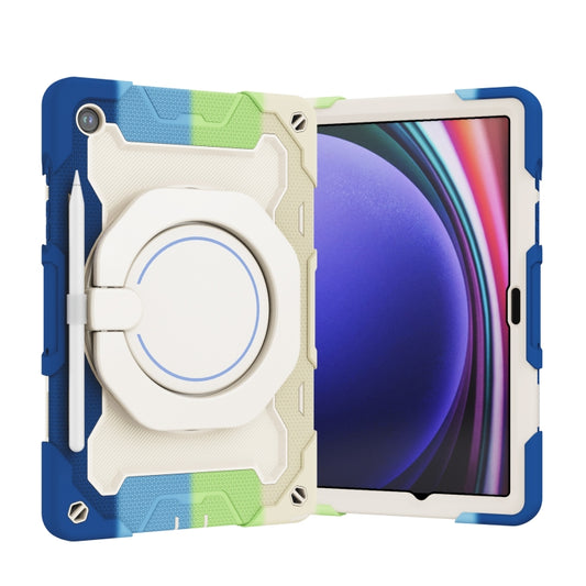 For Samsung Galaxy Tab A9+ Armor Portable Rotating Ring Holder Silicone Tablet Case(Colorful Blue) by bashfashion