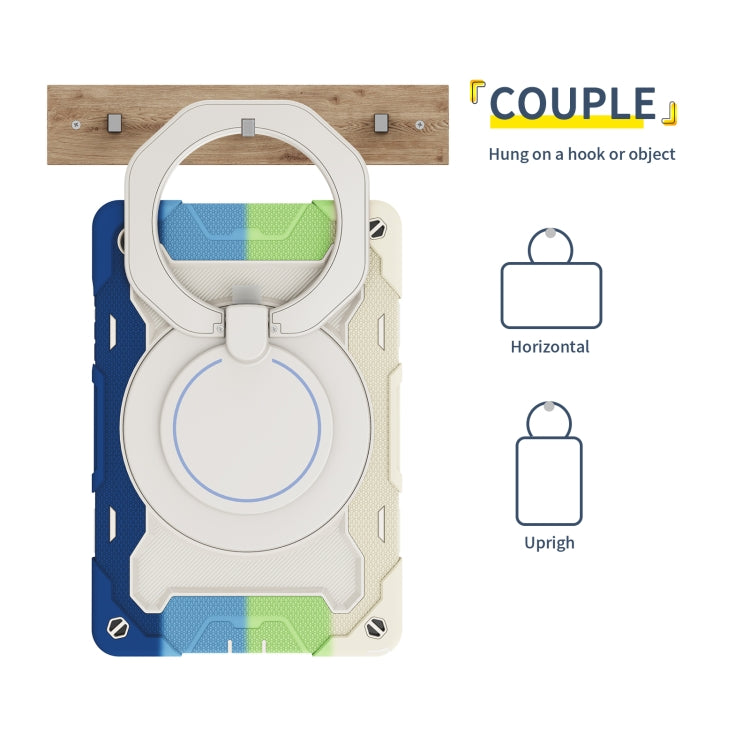 For Samsung Galaxy Tab A9+ Armor Portable Rotating Ring Holder Silicone Tablet Case(Colorful Blue) by bashfashion