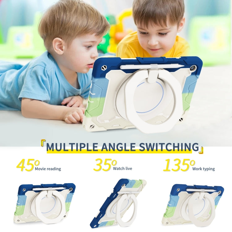 For Samsung Galaxy Tab A9+ Armor Portable Rotating Ring Holder Silicone Tablet Case(Colorful Blue) by bashfashion