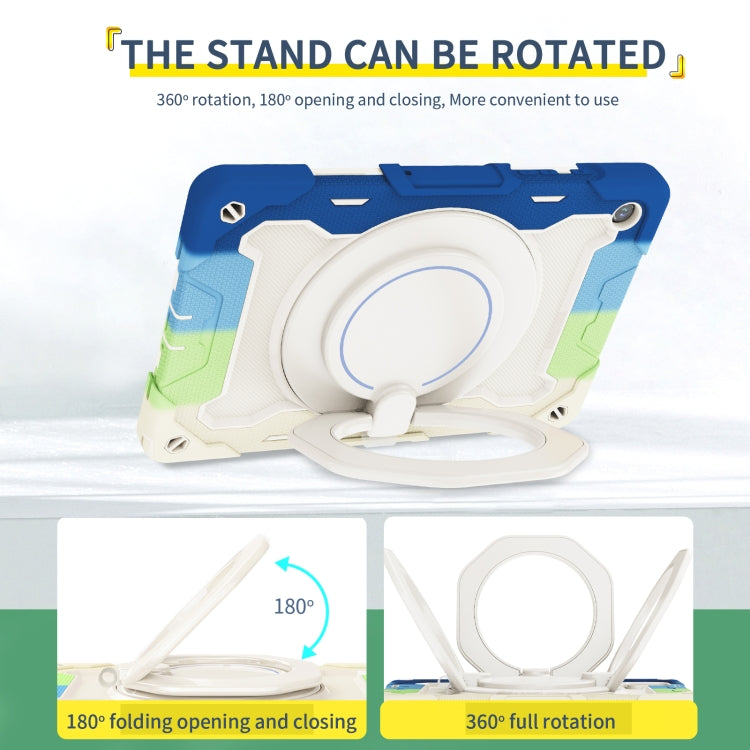 For Samsung Galaxy Tab A9+ Armor Portable Rotating Ring Holder Silicone Tablet Case(Colorful Blue) by bashfashion
