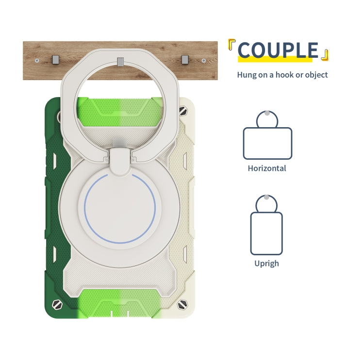 For Samsung Galaxy Tab A9+ Armor Portable Rotating Ring Holder Silicone Tablet Case(Colorful Green) by bashfashion