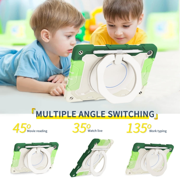 For Samsung Galaxy Tab A9+ Armor Portable Rotating Ring Holder Silicone Tablet Case(Colorful Green) by bashfashion