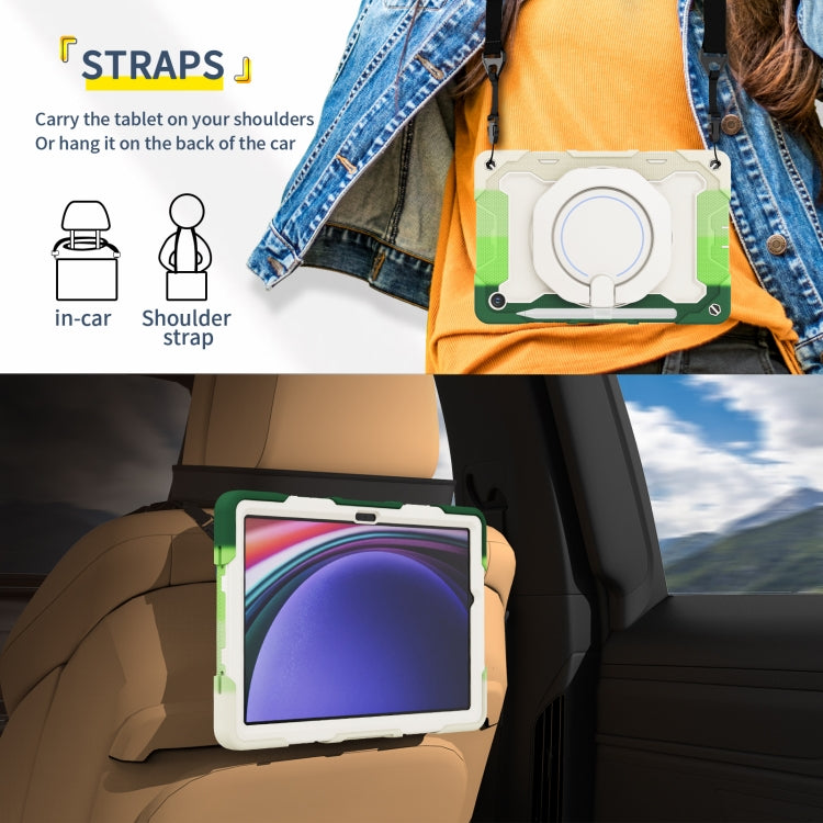 For Samsung Galaxy Tab A9+ Armor Portable Rotating Ring Holder Silicone Tablet Case(Colorful Green) by bashfashion