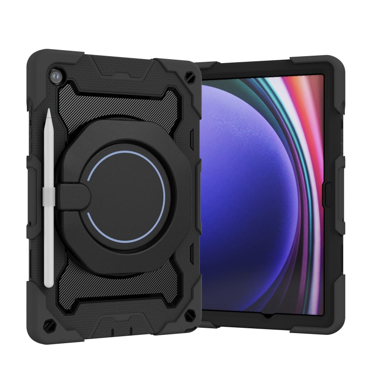 For Samsung Galaxy Tab A9+ Armor Portable Rotating Ring Holder Silicone Tablet Case(Black) by bashfashion