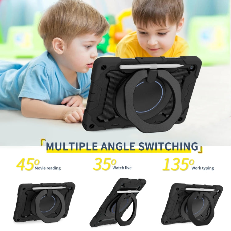 For Samsung Galaxy Tab A9+ Armor Portable Rotating Ring Holder Silicone Tablet Case(Black) by bashfashion