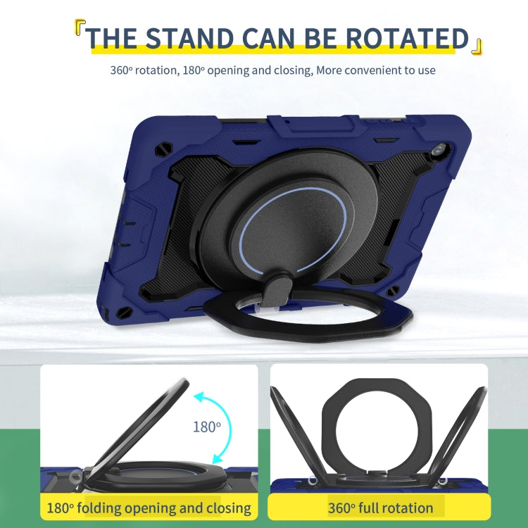 For Samsung Galaxy Tab A9+ Armor Portable Rotating Ring Holder Silicone Tablet Case(Navy Blue) by bashfashion