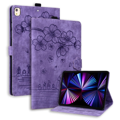 For iPad 10.2 2021 / 10.5 2019 Cartoon Sakura Cat Embossed Smart Leather Tablet Case(Purple) by bashfashion