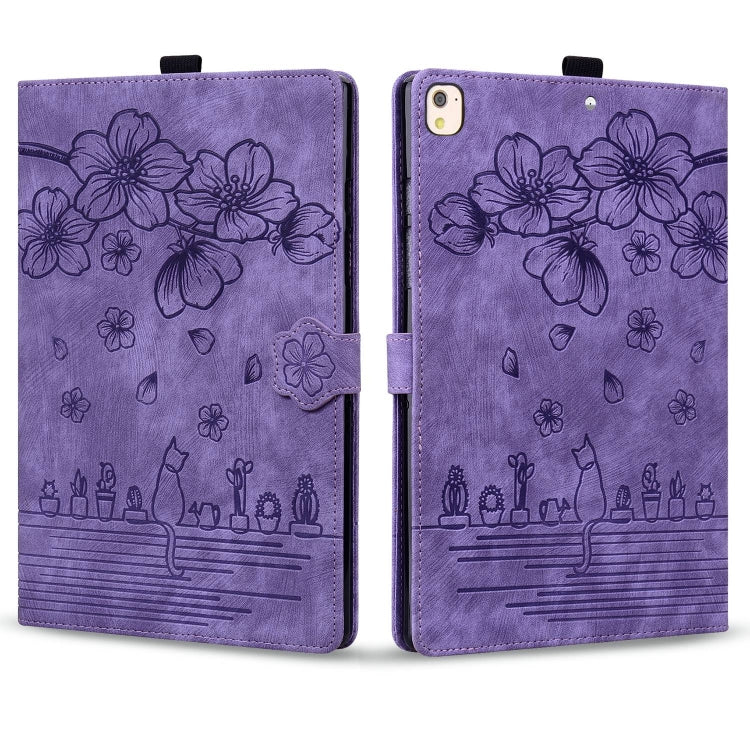 For iPad 10.2 2021 / 10.5 2019 Cartoon Sakura Cat Embossed Smart Leather Tablet Case(Purple) by bashfashion