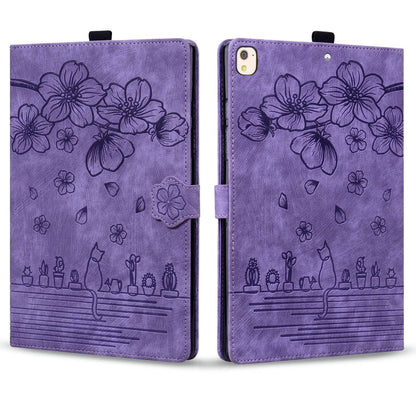 For iPad 10.2 2021 / 10.5 2019 Cartoon Sakura Cat Embossed Smart Leather Tablet Case(Purple) by bashfashion
