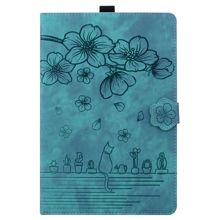 For iPad Pro 11 2025 / 2024 Cartoon Sakura Cat Embossed Smart Leather Tablet Case(Green) by bashfashion