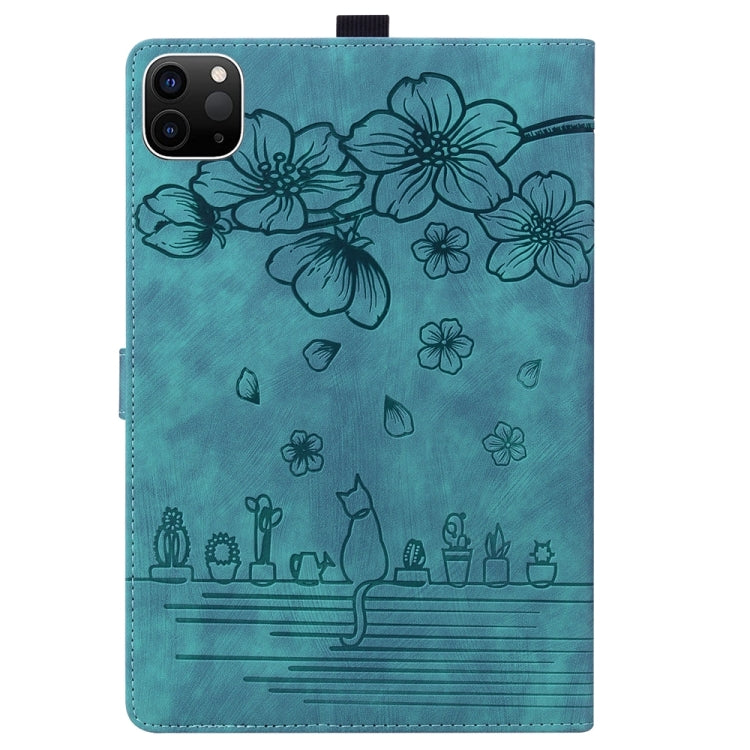 For iPad Pro 11 2025 / 2024 Cartoon Sakura Cat Embossed Smart Leather Tablet Case(Green) by bashfashion