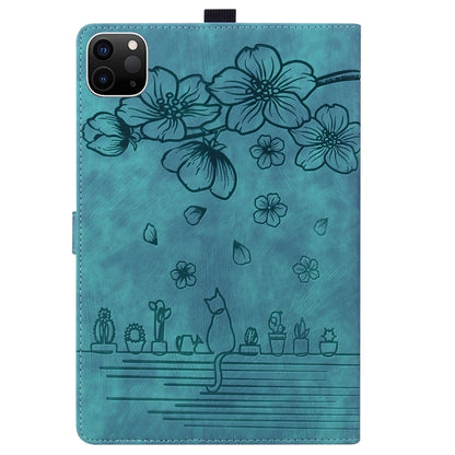 For iPad Pro 11 2025 / 2024 Cartoon Sakura Cat Embossed Smart Leather Tablet Case(Green) by bashfashion