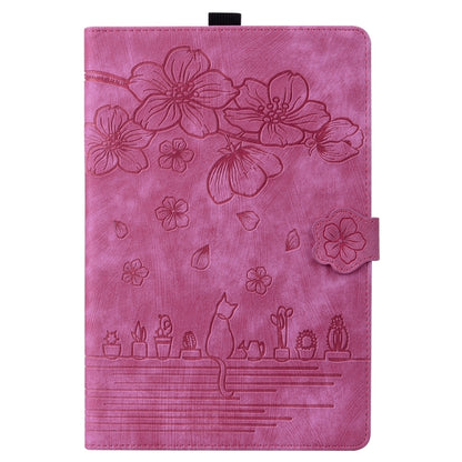 For iPad Pro 11 2025 / 2024 Cartoon Sakura Cat Embossed Smart Leather Tablet Case(Rose Red) by bashfashion