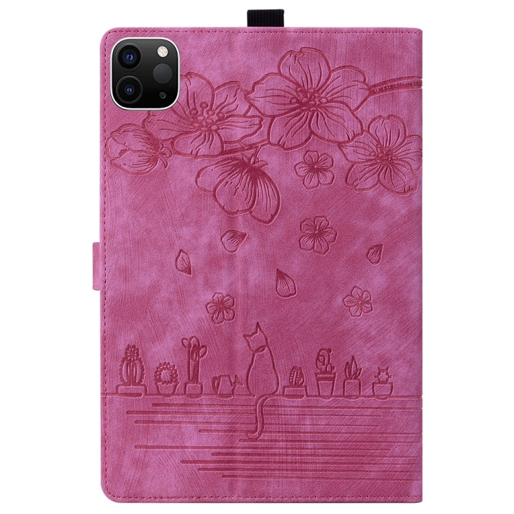 For iPad Pro 11 2025 / 2024 Cartoon Sakura Cat Embossed Smart Leather Tablet Case(Rose Red) by bashfashion