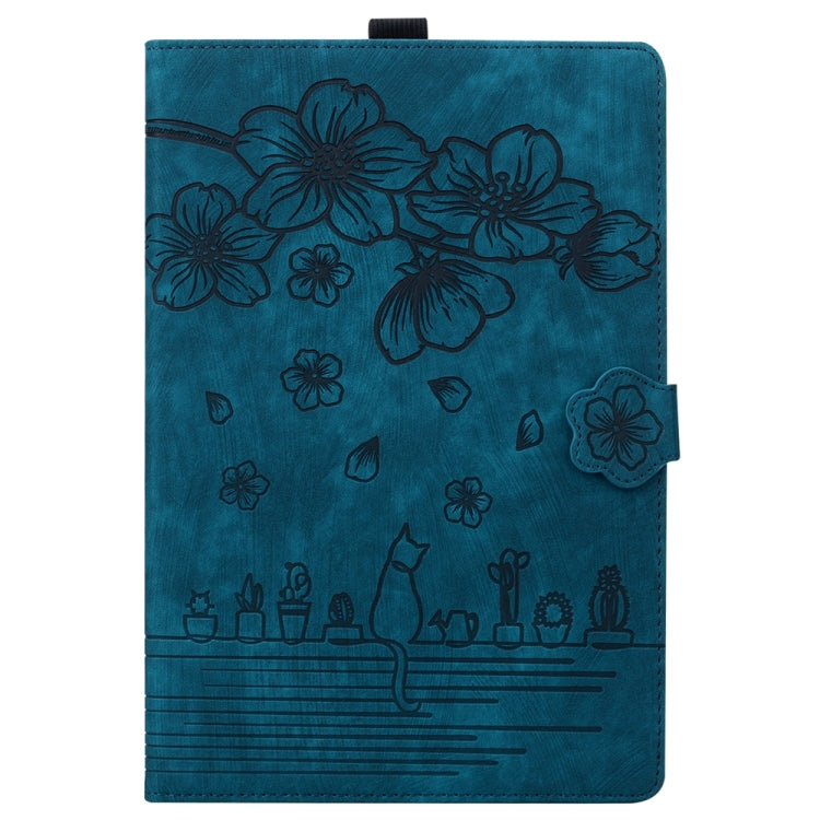 For iPad Pro 13 2025 / 2024 Cartoon Sakura Cat Embossed Smart Leather Tablet Case(Blue) by bashfashion