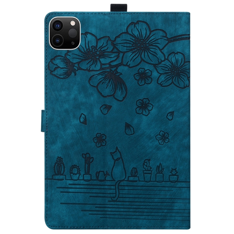 For iPad Pro 13 2025 / 2024 Cartoon Sakura Cat Embossed Smart Leather Tablet Case(Blue) by bashfashion
