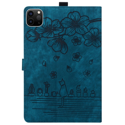 For iPad Pro 13 2025 / 2024 Cartoon Sakura Cat Embossed Smart Leather Tablet Case(Blue) by bashfashion
