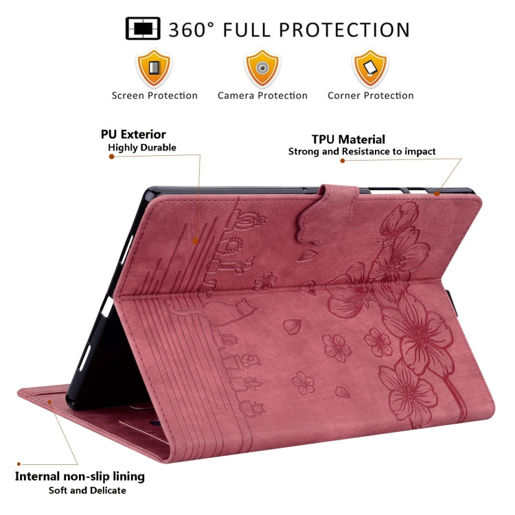 For Samsung Galaxy Tab S9+ /S8+ /S7+ Cartoon Sakura Cat Embossed Smart Leather Tablet Case(Red) by bashfashion