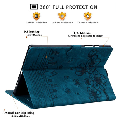 For Samsung Galaxy Tab S9+ /S8+ /S7+ Cartoon Sakura Cat Embossed Smart Leather Tablet Case(Blue) by bashfashion