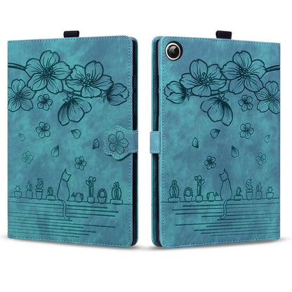 For Samsung Galaxy Tab A8 X200 Cartoon Sakura Cat Embossed Smart Leather Tablet Case(Green) by bashfashion
