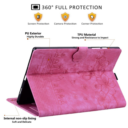 For Samsung Galaxy Tab A8 X200 Cartoon Sakura Cat Embossed Smart Leather Tablet Case(Rose Red) by bashfashion