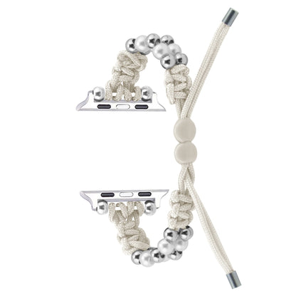 For Apple Watch Series 9 45mm Paracord Row Beads Drawstring Braided Watch Band(White) by bashfashion