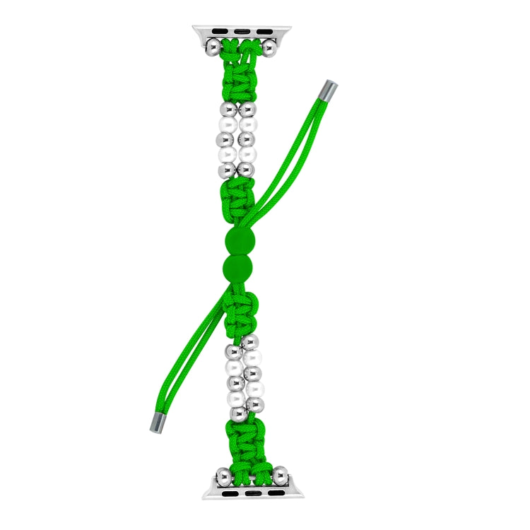 For Apple Watch Series 9 45mm Paracord Row Beads Drawstring Braided Watch Band(Green) by bashfashion