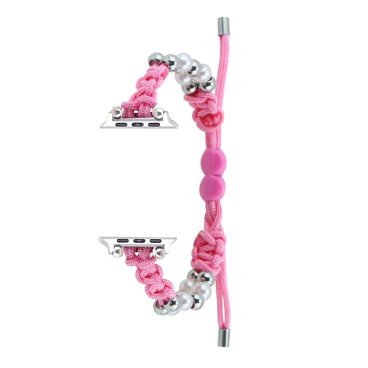 For Apple Watch Series 9 41mm Paracord Row Beads Drawstring Braided Watch Band(Pink) by bashfashion