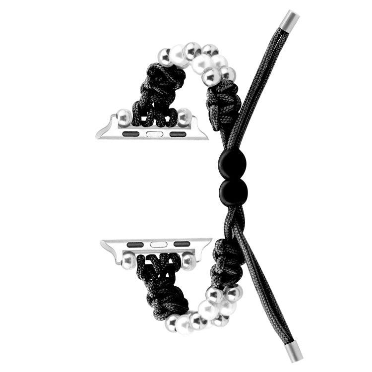 For Apple Watch Ultra 49mm Paracord Row Beads Drawstring Braided Watch Band(Black) by bashfashion