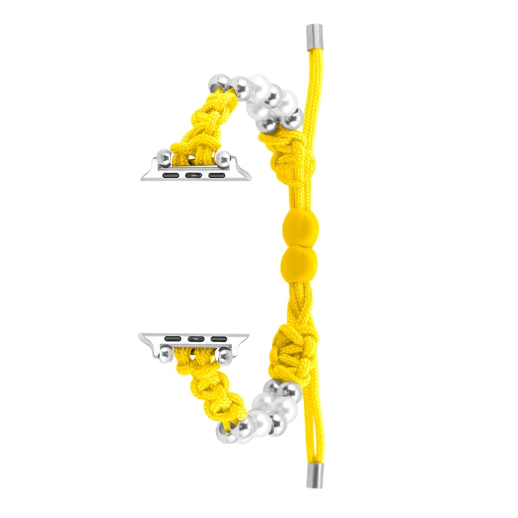For Apple Watch Series 8 41mm Paracord Row Beads Drawstring Braided Watch Band(Yellow) by bashfashion