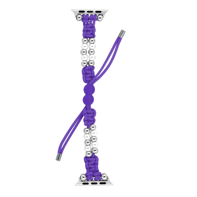 For Apple Watch Series 8 45mm Paracord Row Beads Drawstring Braided Watch Band(Purple) by bashfashion