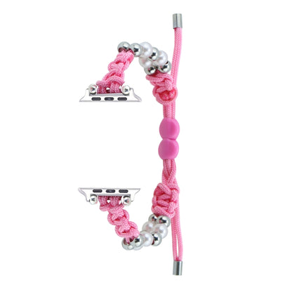 For Apple Watch SE 2022 40mm Paracord Row Beads Drawstring Braided Watch Band(Pink) by bashfashion