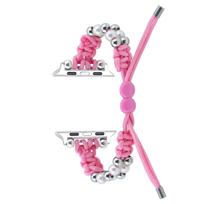 For Apple Watch SE 2022 40mm Paracord Row Beads Drawstring Braided Watch Band(Pink) by bashfashion