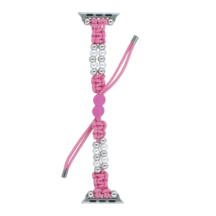 For Apple Watch SE 2022 44mm Paracord Row Beads Drawstring Braided Watch Band(Pink) by bashfashion