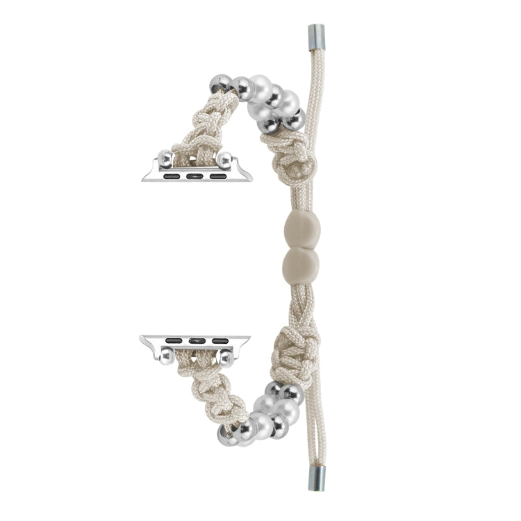 For Apple Watch Series 7 41mm Paracord Row Beads Drawstring Braided Watch Band(White) by bashfashion